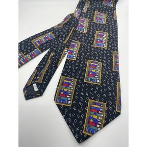 Vicky Davis Book Club Silk Tie Black Novelty Library Books Alphabet USA Made